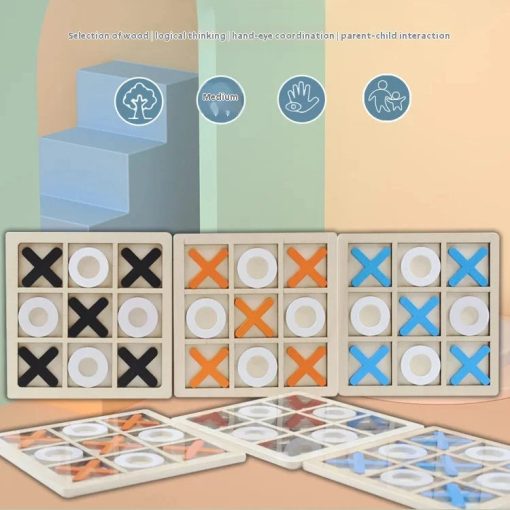 Wooden XO Tic-Tac-Toe Puzzle – Early Educational Learning Board Game  14.3cmX14.3cm - Image 3