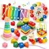 6-in-1 Montessori Wooden Educational Toy Set – Shape Sorter, Xylophone, Clock, Bead Maze & More