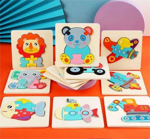 Montessori Wooden 3D Puzzle – Cartoon Animals & Vehicle Cognitive Toy for Kids - Image 3