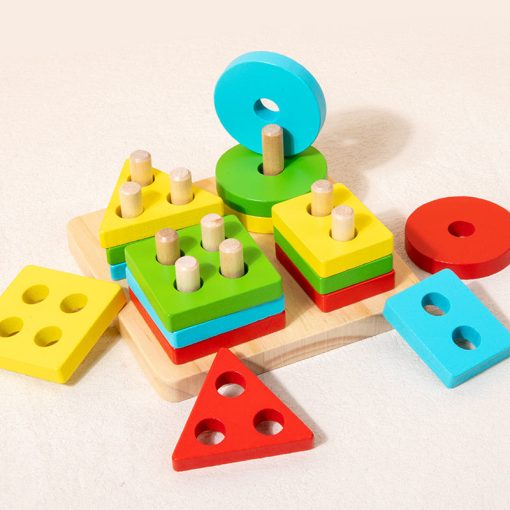 Colorful Geometric Blocks – Montessori Wooden Educational Stacking Toy for Kids - Image 5