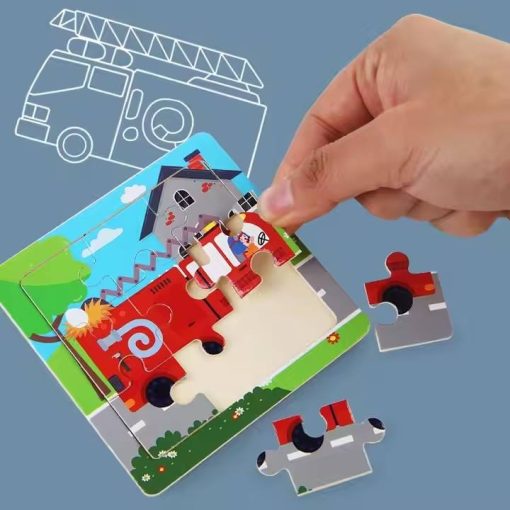 Wooden 9-Piece Cartoon Dinosaur & Animal Car Puzzle – Educational Jigsaw for Kids - Image 2