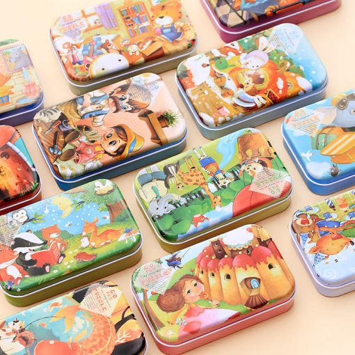 Wooden 60-Piece Cartoon Animal Jigsaw Puzzle in Iron Box – Educational Toy for Kids - Image 3