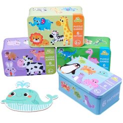 6-in-1 Wooden Cartoon Animal 3D Jigsaw Puzzle Set – Early Learning Toy for Kids