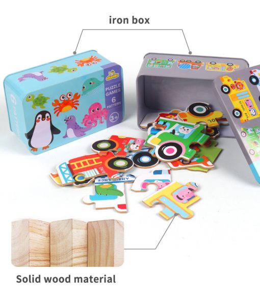 6-in-1 Wooden Cartoon Animal 3D Jigsaw Puzzle Set – Early Learning Toy for Kids - Image 2