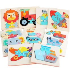Montessori Wooden 3D Puzzle – Cartoon Animals & Vehicle Cognitive Toy for Kids