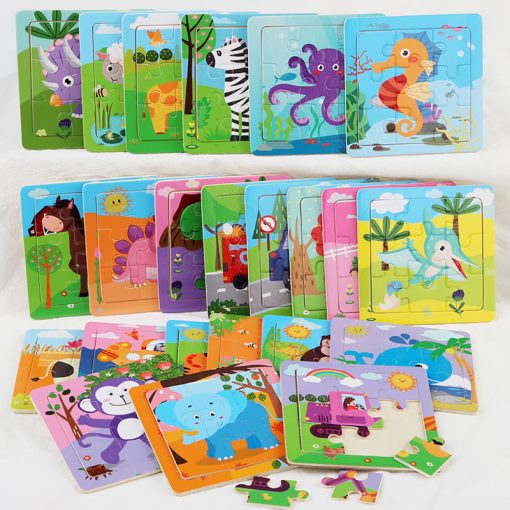 Wooden 9-Piece Cartoon Dinosaur & Animal Car Puzzle – Educational Jigsaw for Kids - Image 3