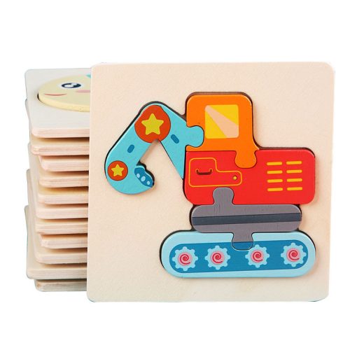 Montessori Wooden 3D Puzzle – Cartoon Animals & Vehicle Cognitive Toy for Kids - Image 2