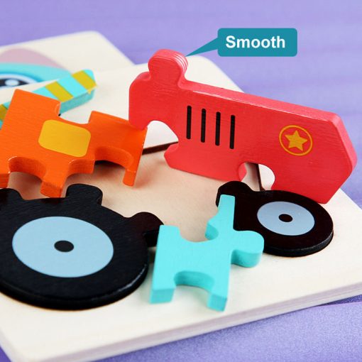 Montessori Wooden 3D Puzzle – Cartoon Animals & Vehicle Cognitive Toy for Kids - Image 4