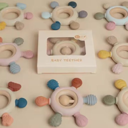 Silicone Wooden Baby Teether – Safe & Eco-Friendly Toy - Image 3