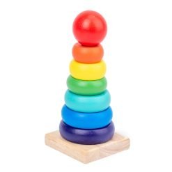 Rainbow Tower Stacking Ring – Wooden Learning Toy for Toddlers - Red
