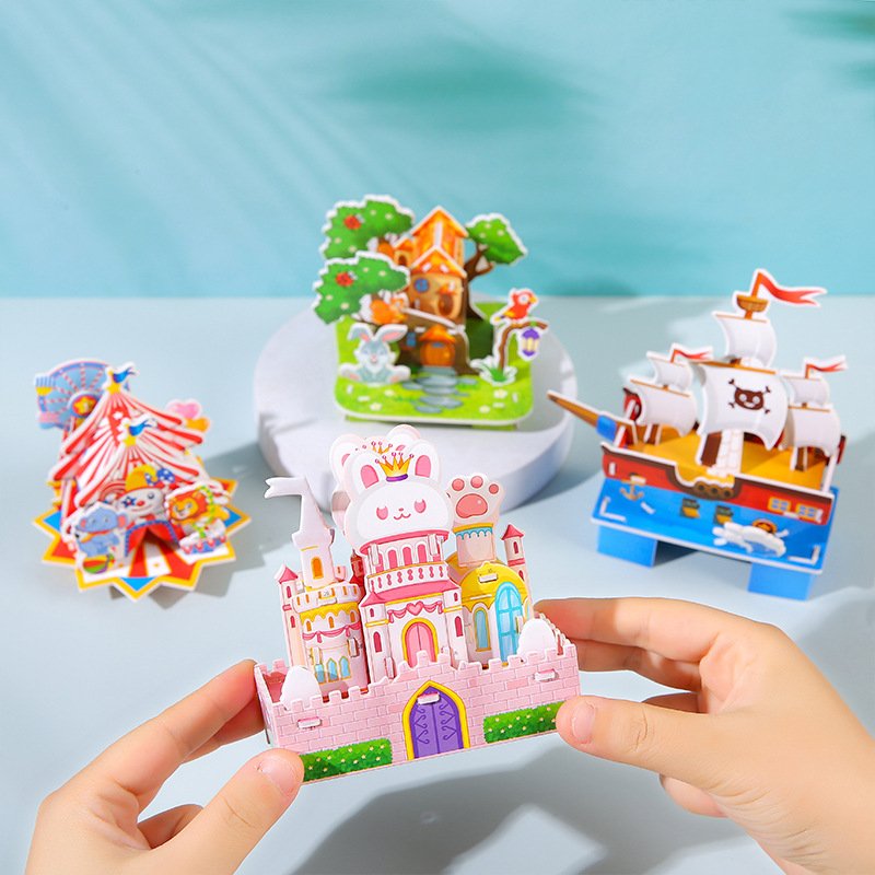 3D Jigsaw Puzzle Card – DIY Hand-Assembled Splicing Toy for Kids - 4 pcs - Image 2