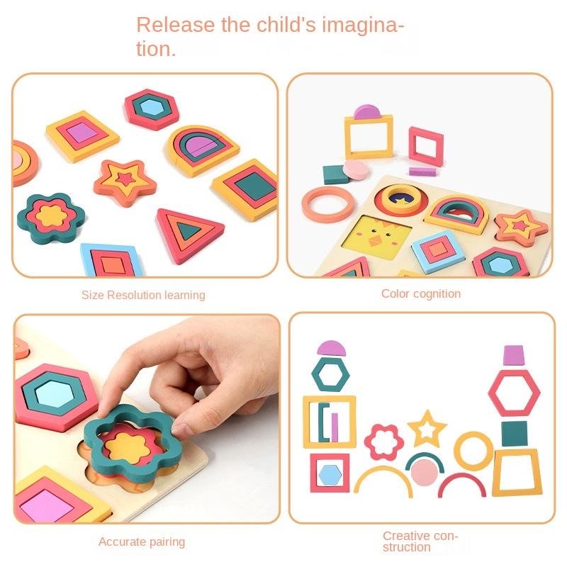 Montessori Layered 3D Shape Puzzle – Wooden Cognitive Toy - Image 3
