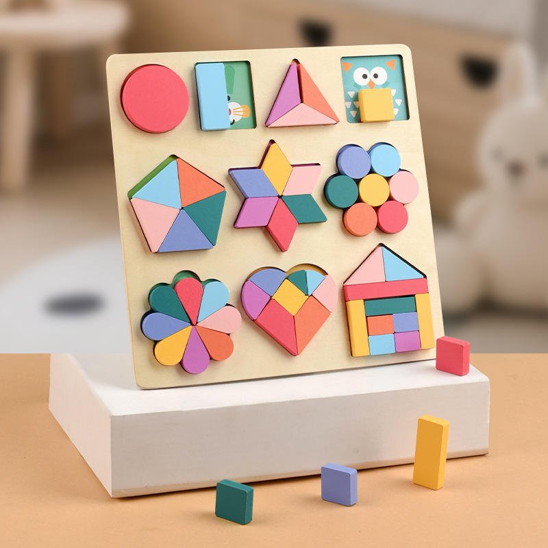 Montessori Pattern Board – Wooden Geometric Learning Puzzle - Image 2