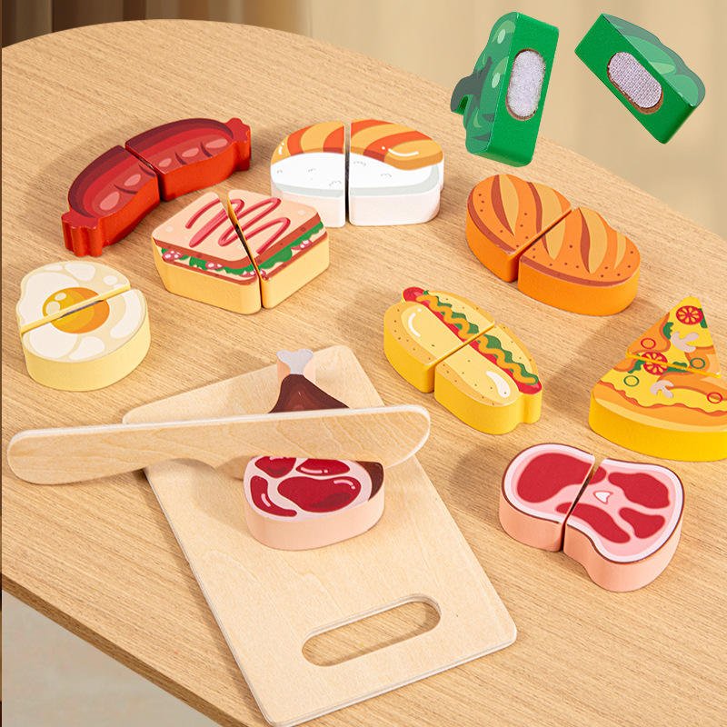 Wooden Food Cutting Toy Set – Kids Kitchen Pretend Play - Image 2