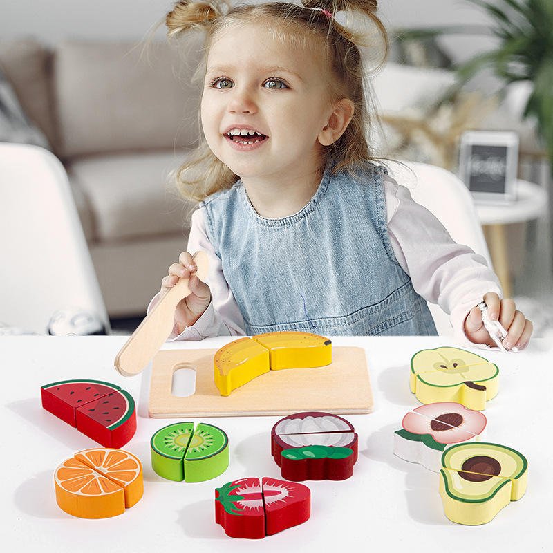 Wooden Food Cutting Toy Set – Kids Kitchen Pretend Play - Image 3