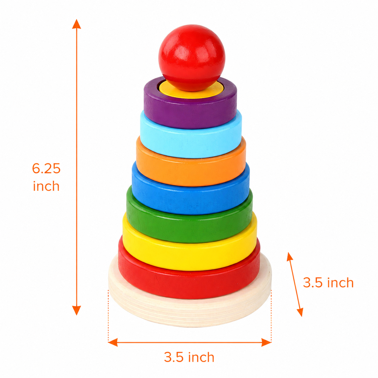 Rainbow Ring Stacking Tower – Montessori Wooden Shape Sorter (18M+) - Image 5