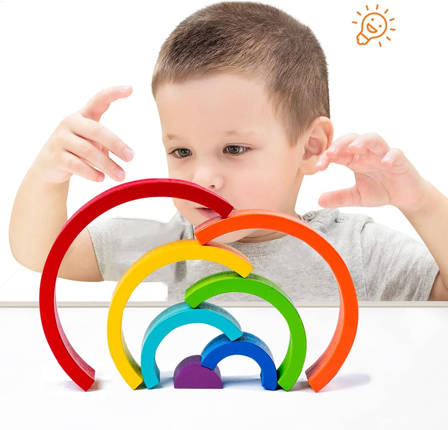 Wooden Rainbow Stacking Toy – Montessori Toy (18M+) - Image 4