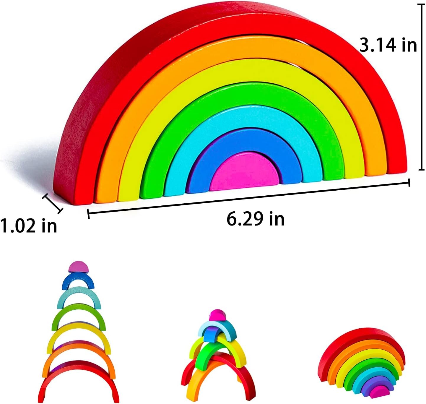 Wooden Rainbow Stacking Toy – Montessori Toy (18M+) - Image 3