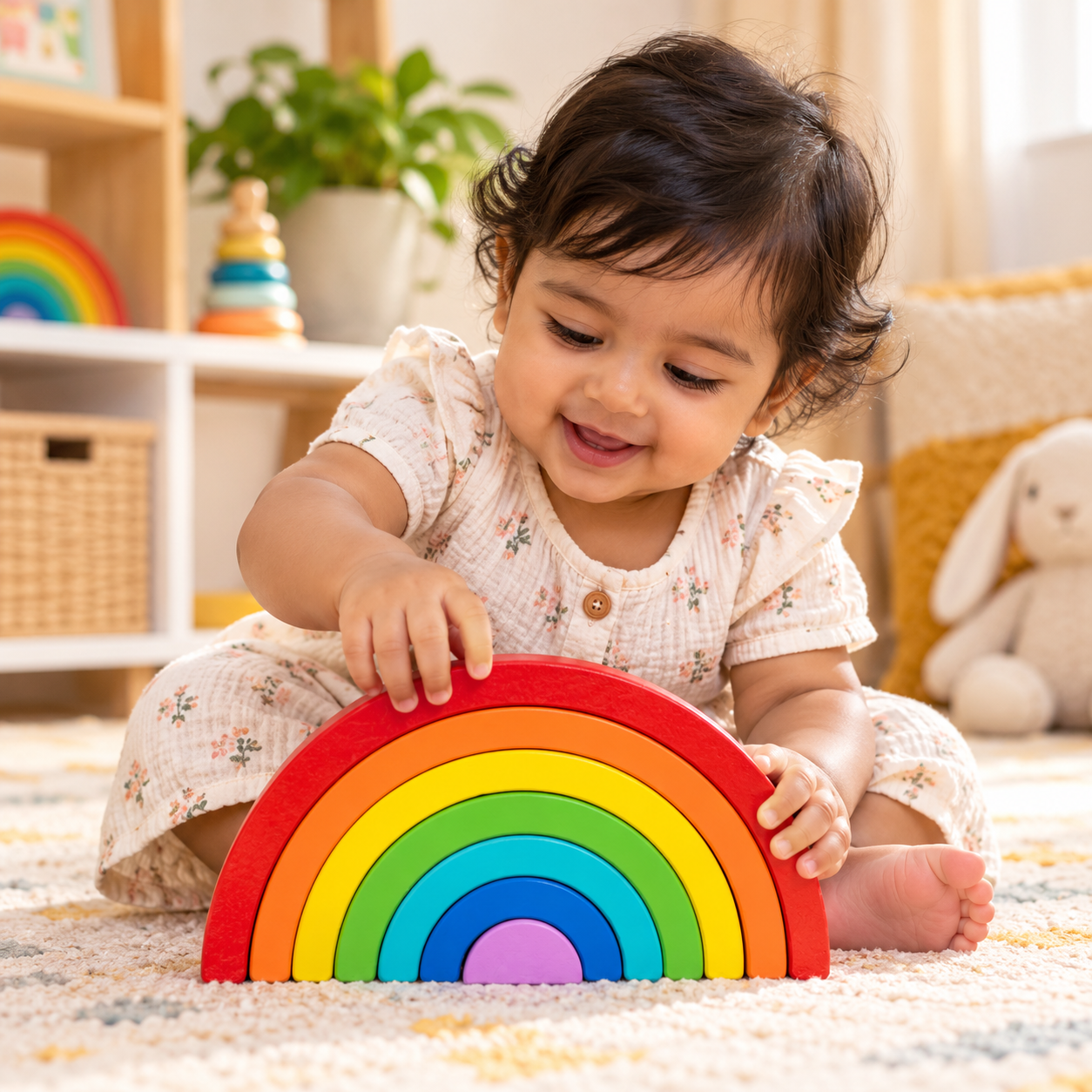 Wooden Rainbow Stacking Toy – Montessori Toy (18M+) - Image 2