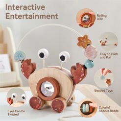 Wooden Crab Pull Toy with Bead Maze – Montessori Walking Toy (18M+) - Image 2