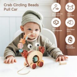 Wooden Crab Pull Toy with Bead Maze – Montessori Walking Toy (18M+) - Image 4